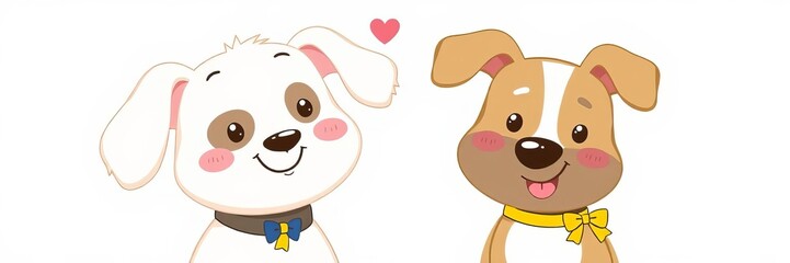 Vector illustration of an adorable puppy with a bright yellow ribbon around its neck, perfect for pet lovers and animal-themed designs, happy, friendship, whimsical