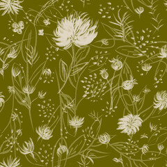 seamless floral flowers and leaves pattern oil background