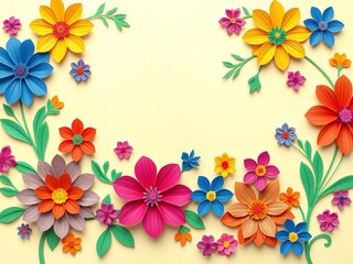 Obraz premium vibrant paper cut style flowers on cream background, vibrant, paper cut flowers, floral