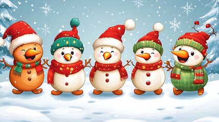 Festive Snowmen in Winter