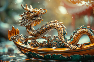 Obraz premium Beautiful holiday composition for happy celebrate chinese dragon boat festival, abstract vivid composition consists of fictional unreal fantastic vision on background