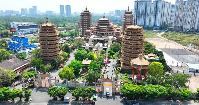 Aerial view of  Minh Dang Quang Buddhist Institute a beautiful pagoda , Temple in the capital city of Vietnam