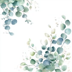 Obraz premium Wedding invitation with eucalyptus watercolor accents watercolor design, isolated on white background