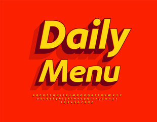 Vector Advertising poster Daily Menu. Creative 3D Font. Fashion Alphabet Letters and Numbers