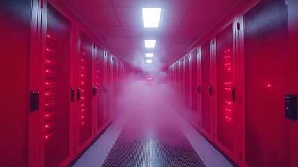 Fototapeta premium Server Room Foggy Corridor