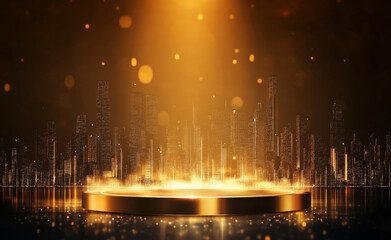 Golden light illuminates city skyline, creating magical atmosphere