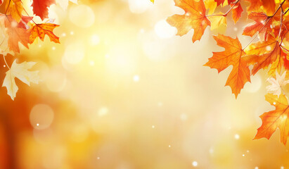 Fototapeta premium Autumn leaves with bokeh light create warm, inviting atmosphere