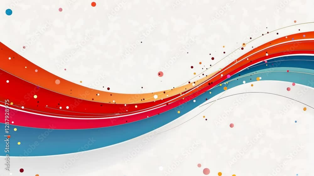 Poster A colorful wave with many dots and circles. The wave is white and has a rainbow color. The dots and circles are in different colors and sizes
