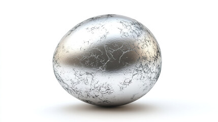 silver egg with cracked texture on white background