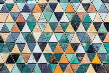 Colorful mosaic pattern featuring diverse geometric shapes in a vibrant design