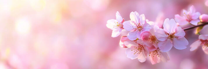 Obraz premium Beautiful pink cherry blossoms in soft spring light, evoking joy and tranquility