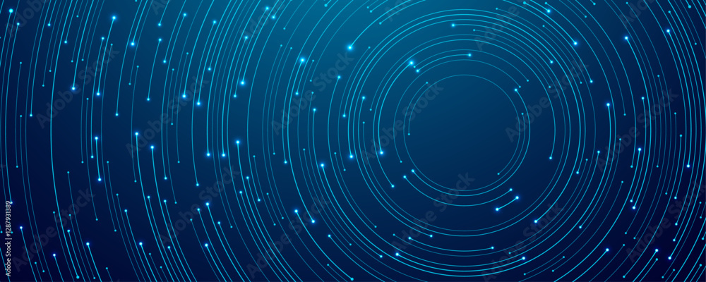 Fototapete Abstract technology background. Thin line circuit circle wires in blue on tech bg. AI concept. Computer innovation dark navy backdrop. Futuristic banner. Digital vector illustration.