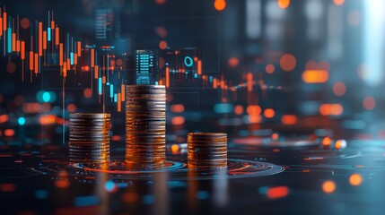 Market growth insights financial data visualization digital workspace infographic design high-tech environment aerial perspective investment trends analysis