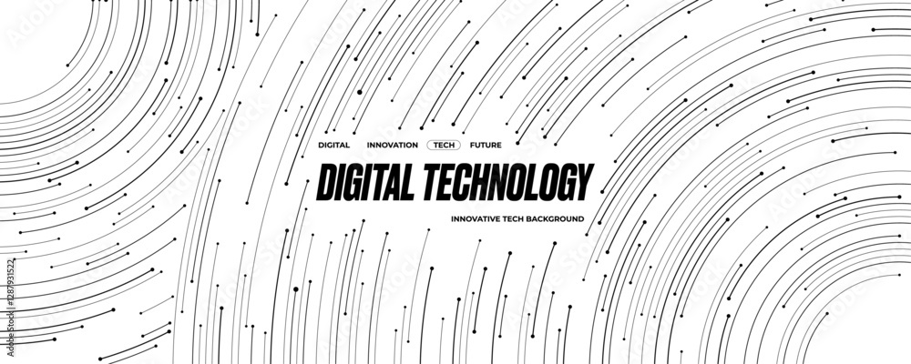 Poster Tech background with circle lines. Abstract modern elegant pattern. Futuristic white web banner with black thin line circuit board on technology bg for presentation. Digital vector illustration.