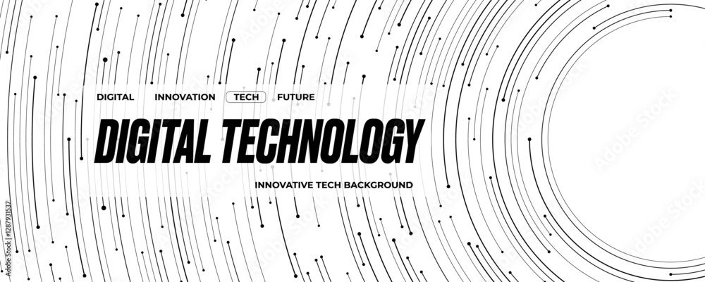 Poster Modern white digital background with black thin lines and circle circuit wires on circuit AI board. Technology bg. Abstract elegant web banner for presentation. Tech vector illustration.