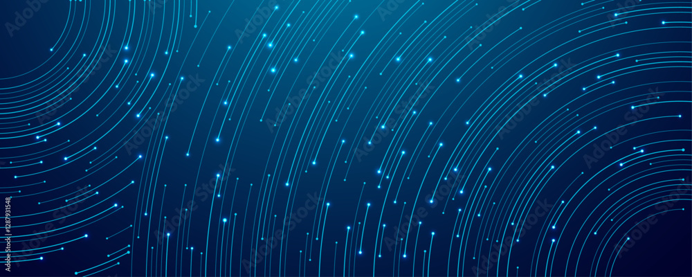 Poster Abstract technology background. Thin line circuit circle wires in blue on tech bg. Artificial Intelligence and computer innovation backdrop. Futuristic digital big data banner. Vector illustration.