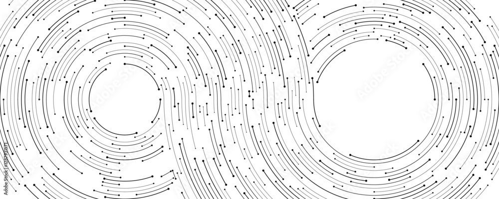 Poster AI concept. Elegant white tech background with black circle circuit wires on a futuristic motherboard. Abstract infinity banner for web presentation. Digital vector illustration on technology bg.