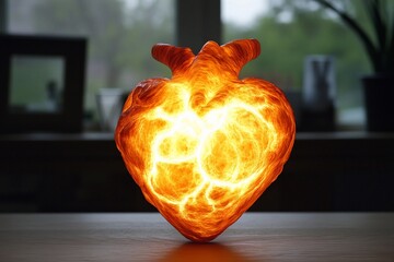 Heart glowing in volcanic lava with intricate metallic veins in a dark setting