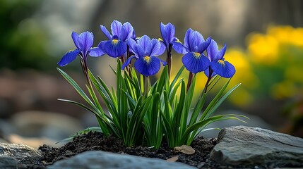 Vibrant Blue Irises in Garden