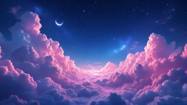 flying through the clouds in the sky, night full of clouds, stars and moon and mesmerizing glowing moon over a beautiful cloudscape in the night video