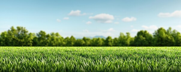 Earth day environmental idea. Vibrant green grass under a clear blue sky, representing a serene natural landscape.