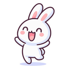cute kawaii rabbit happy animal flat color vector illustration template design