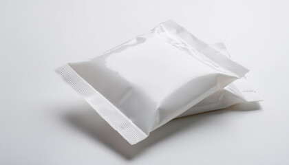White plastic resealable pouch. Foil product packaging. Mock-up for food or cosmetic.