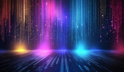light beams create colorful digital background with glowing patterns