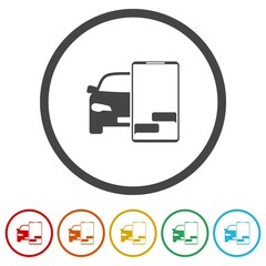 Don't text and drive sign. Set icons in color circle buttons