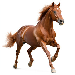 Chestnut Horse Galloping, Isolated on White