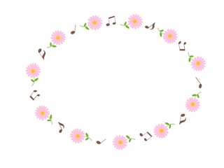 ピンクの花と音符のフレーム