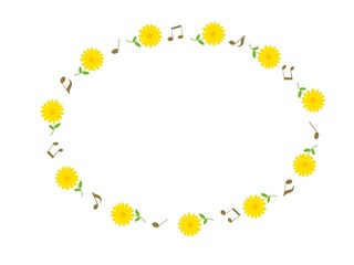 黄色い花と音符のフレーム