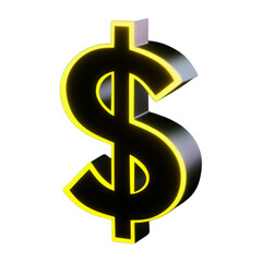 Obraz premium 3d yellow neon dollar sign on transparent background