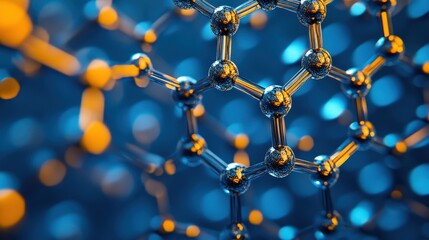 A close-up of the structure and design of carbon-based molecules, against a blue background