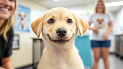 Adorable labrador puppy in pet adoption center environment