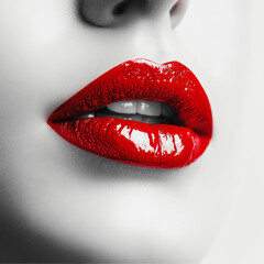 Obraz premium Close-Up of Glossy Red Lips with Oil Paint Texture