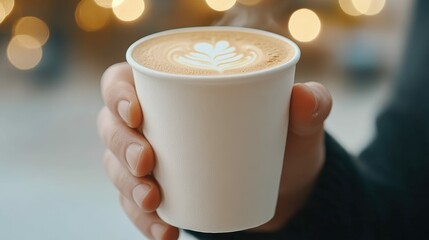 Cozy coffee moment with latte art in a cup for relaxation and warmth