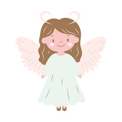 Cute Pretty Winged Little Girl Fairy Angel Cartoon Character in Heaven Sky