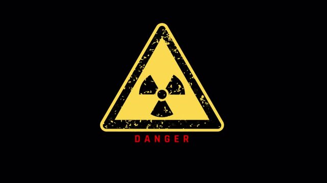 3D animation of yellow triangle warning. Seamless loop animation. Radiation hazard symbol. 3D rendered.