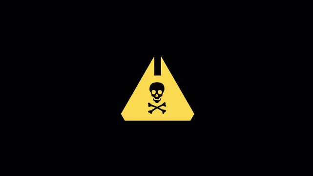 3D animation of yellow triangle warning. Seamless loop animation. Radiation hazard symbol. 3D rendered.
