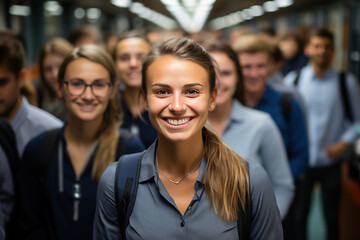 Obraz premium A group of young students are smiling while looking at the camera.