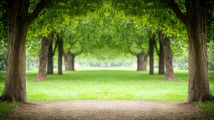 Green Trees Lining a Path in a Park