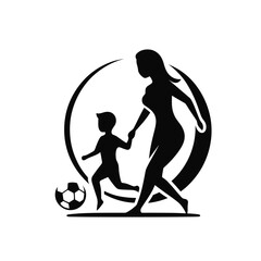 Silhouette of a mother and son playing soccer