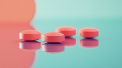 Healthcare imagery featuring acetaminophen tablets on a reflective surface, with ample copy space.