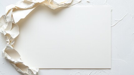 Crumpled paper art blank sheet on textured surface, creative design background.