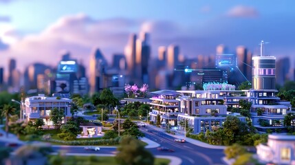 Fototapeta premium Futuristic Urban Landscape with Modern Architecture and Green Spaces