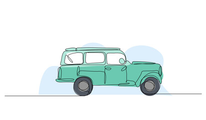 Vector illustration of a vintage suv car. Modern flat in continuous line style.