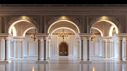 Fototapeta premium Majestic Interior of Ornate Palace with Grand Arches and Columns