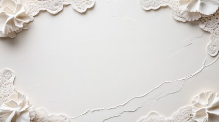 Obraz premium Elegant white lace border on textured paper for invitations and crafts, creating a vintage or romantic look.