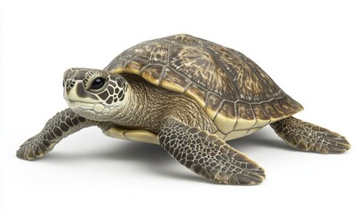 Obraz premium Baby sea turtle crawling on white background, studio shot